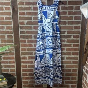 Vintage Created for Liberty House by Malia Blue and White Geometric Maxi Dress